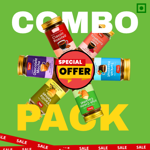 Voldy’s Instant Coffee Combo Pack – 6 Flavours | Premium Agglomerated Coffee | Classic, Hazelnut, Chocolate Mocha, Irish Crème, Vanilla, Raspberry | 6 x 50g Jars