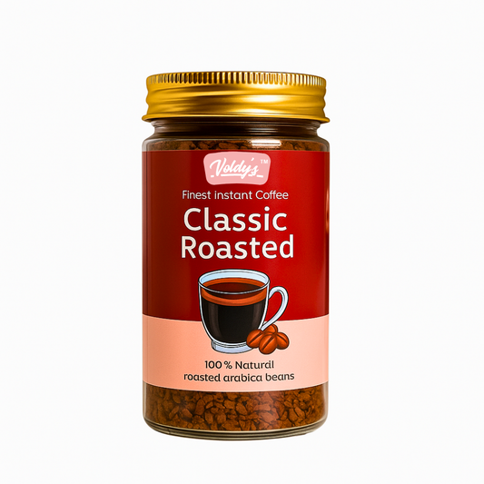 Voldy’s Classic Roasted Instant Coffee – Extra Strong , Rich Aroma | Premium Agglomerated Coffee | 50g Jar | Bold & Smooth | 100 % Arabica Coffee