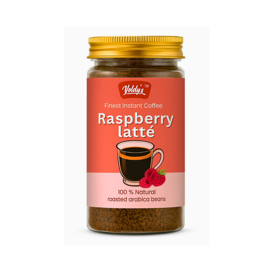 Voldy’s Raspberry Latte Instant Coffee – Fruity & Creamy Coffee Blend | 50g Jar | Unique Raspberry Flavored Instant Coffee