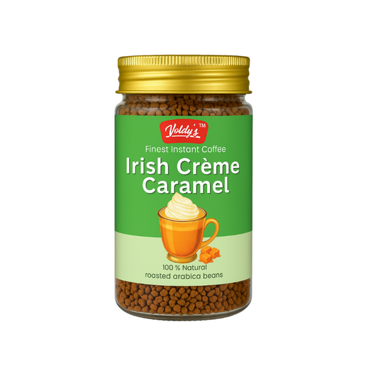 Voldy’s Irish Crème Caramel Instant Coffee – Sweet & Creamy | Flavored Instant Coffee | 50g Jar | Smooth Caramel with Irish Crème  | Premium Agglomerated Coffee |