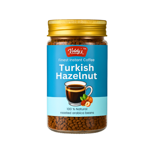 Voldy’s Turkish Hazelnut Instant Coffee – Nutty & Aromatic | Premium Flavored Coffee | 50g Jar | Smooth Blend with Hazelnut Essence | 100 % pure coffee | 100 % Arabica Coffee