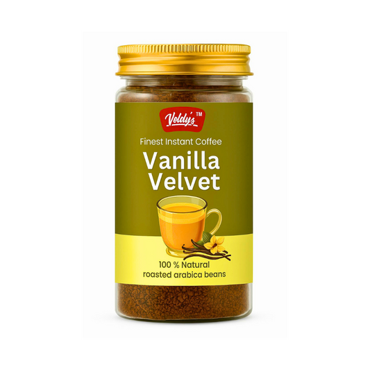Voldy’s Vanilla Velvet Instant Coffee – Smooth Vanilla Flavored Coffee | 50g Jar | Creamy, Aromatic & Silky Blend