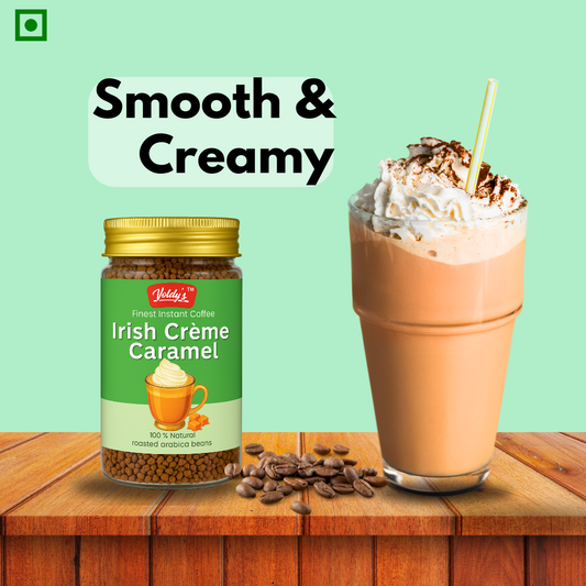Voldy’s Irish Crème Caramel Instant Coffee – Sweet & Creamy | Flavored Instant Coffee | 50g Jar | Smooth Caramel with Irish Crème  | Premium Agglomerated Coffee |