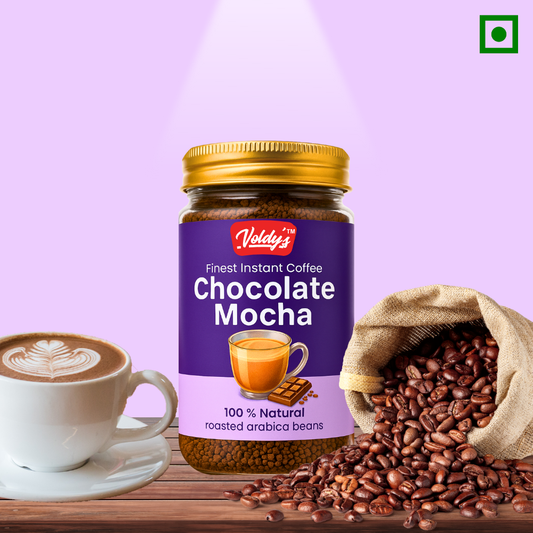 Voldy’s Chocolate Mocha Instant Coffee – Rich Cocoa & Bold Coffee Blend | Flavored Instant Coffee | 50g Jar | Smooth & Chocolaty Taste |